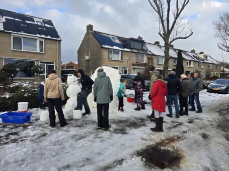 Sneeuw verbindt de Hortensiastraat in Dubbeldam